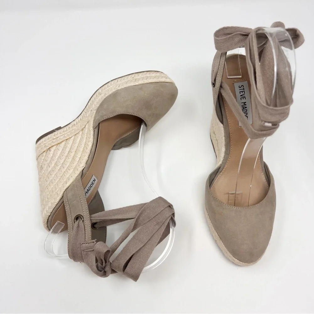 [Steve Madden] Taupe Lace Up Espadrille Wedges